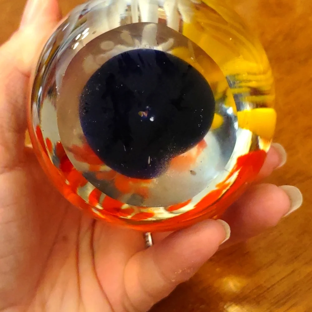 Art Glass Floral Egg Shaped Paperweight
